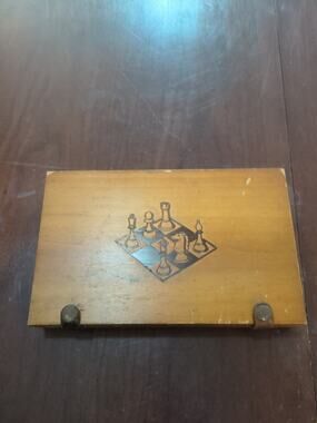 Portable Chess and Backgammon set in Wooden Case with Plastic Pieces